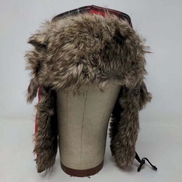 Unbranded Men's Trapper Hat Red Plaid Quilted Lined Vegan Fur Ear Flaps - Picture 2 of 9